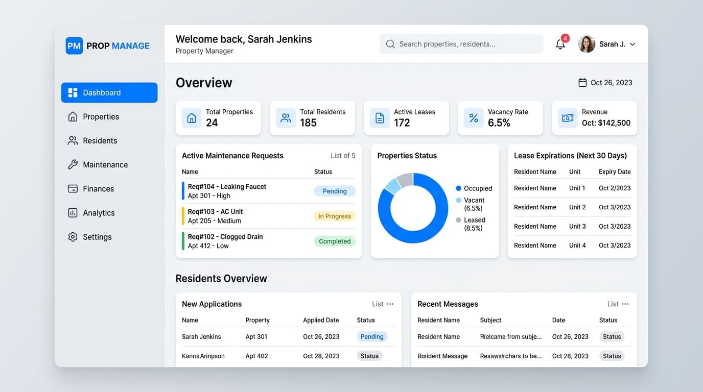 Property Management Dashboard Interface
